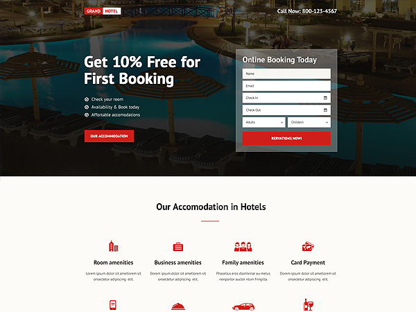 hotel landing page template